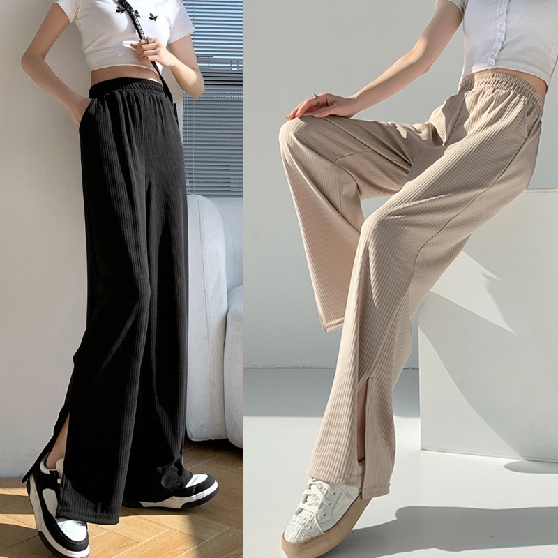Quần ống rộng Lưng Cao Co Giãn Màu Trơn Phong Cách Cổ Điển Thời Trang Cho Nữ