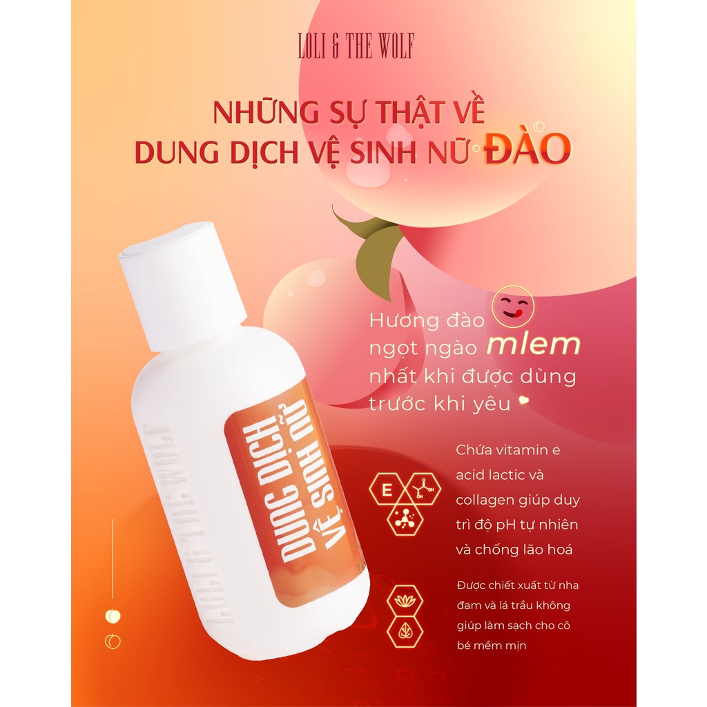 Dung Dịch Vệ Sinh Phụ Nữ Loli And The Wolf Mùi Đào Thơm Mát Lành Tính 100ml