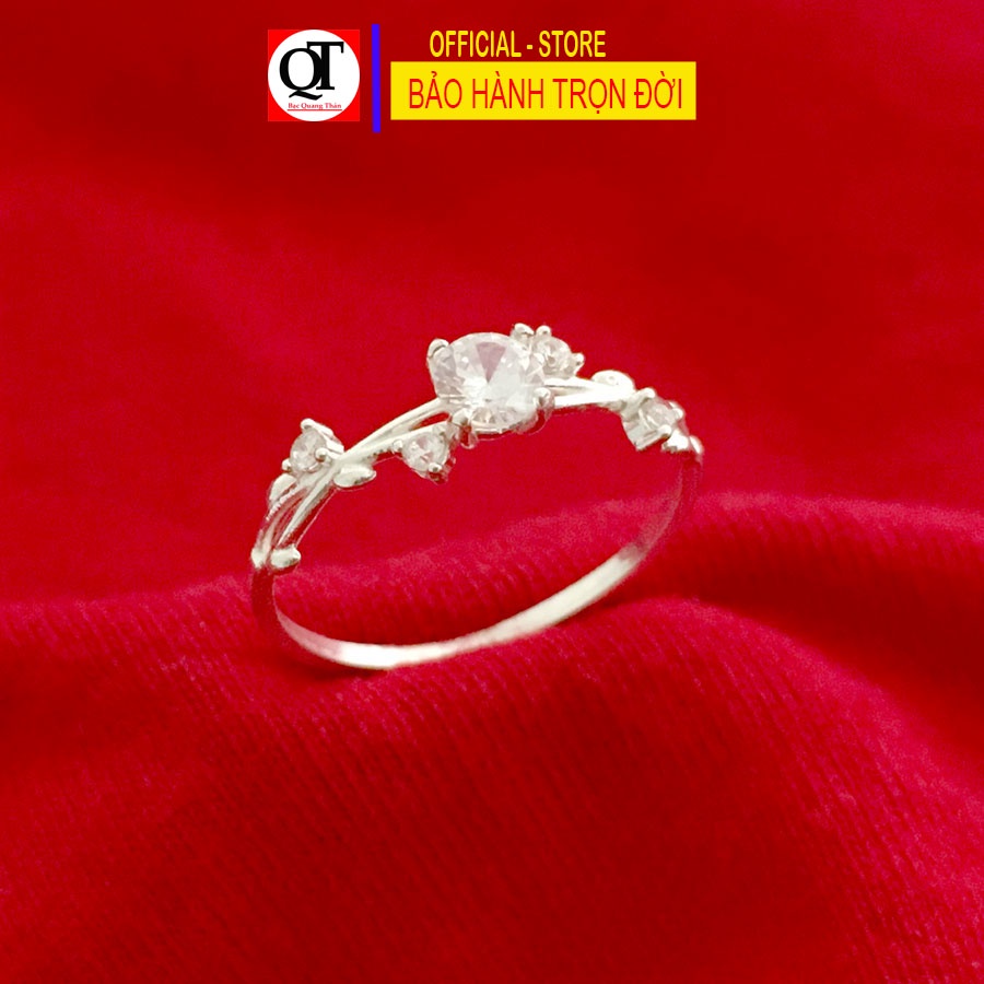 Nhẫn nữ bạc cá tính bản nhỏ ổ cao gắn đá kim cương nhân tạo 6ly phong cách styl trang sức Bạc Quang Thản – QTNU68