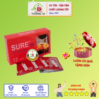 Bao cao su sure mỏng, gân gai - hộp 12 cái - bcs sure đỏ