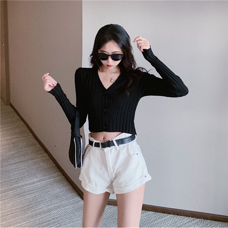 Áo cardigan dệt kim tay dài cổ chữ V phong cách Hàn Quốc dành cho nữ