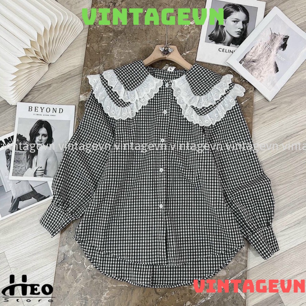 áo babydoll kẻ 2 lá bèo hàng đẹp HA0004 vintagevn | BigBuy360 - bigbuy360.vn