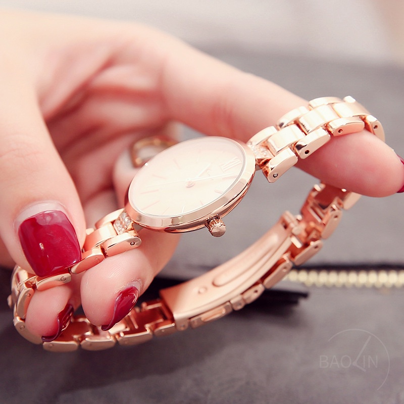 Đồng hồ nữ đeo tay chính hãng Kimio dây kim loại mặt tròn màu bạc chống nước