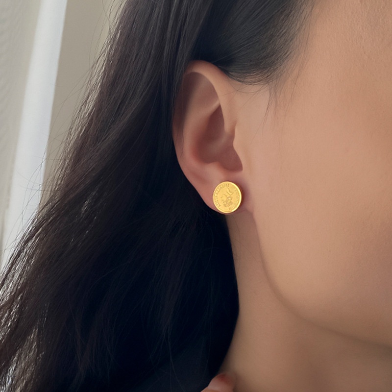 Khuyên Tai Mặt Đồng Xu Khắc Chữ La Mã Phong Cách Vintage
