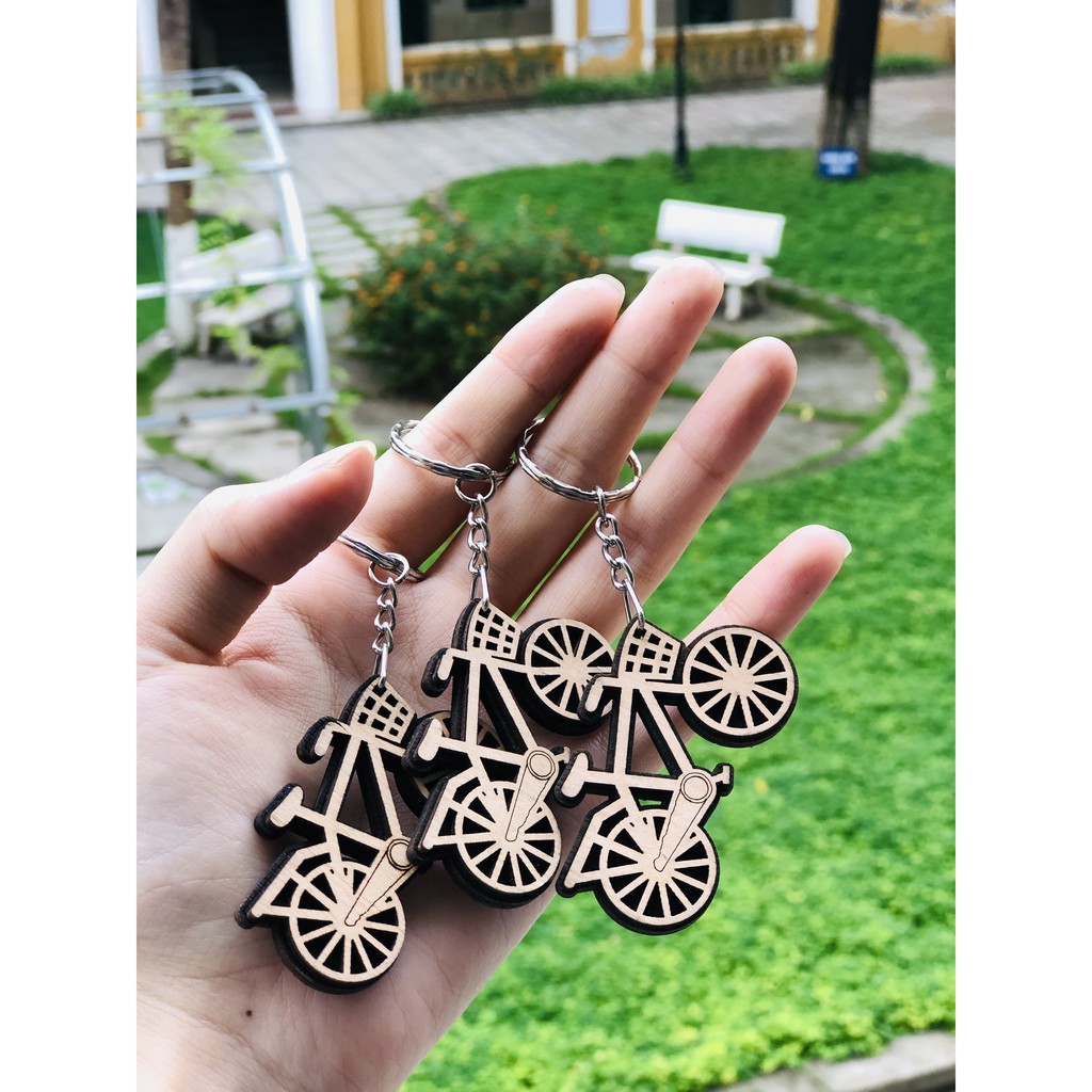 Móc khóa Gỗ treo xe treo chìa khóa, treo cặp, quà tặng cute
