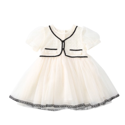 Đầm Công Chúa Tay Phồng Phối Lưới Màu Trắng Thời Trang Mùa Hè Phong Cách Hàn Quốc Cho Bé Gái