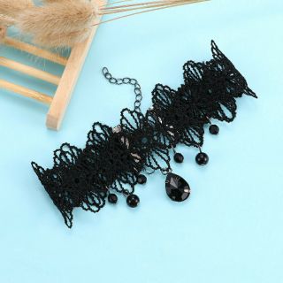 Vòng cổ Choker ren hoa mặt đá vintage