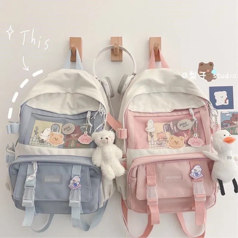 Balo ulzzang đi học học sinh,sinh viên Hàn Quốc cao cấp chống nước tặng kèm gấu bông,sticker và ảnh hoạt hình chống nước