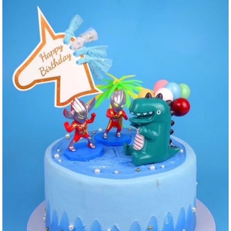 Khủng long xanh trang trí bánh kem sinh nhật, khủng long cười