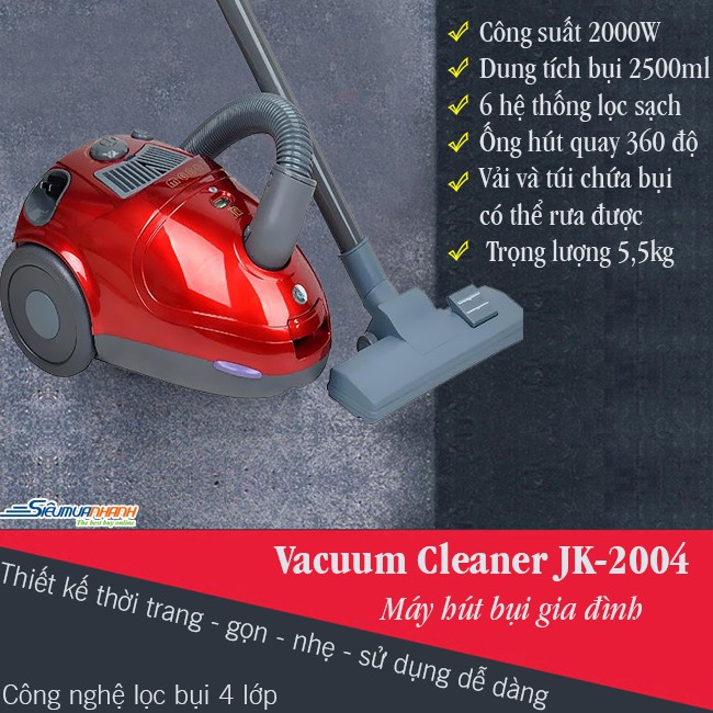 Máy Hút Bụi Cầm Tay - Máy Hút Bụi Gia Đình - Máy Hút Bụi Vacuum Cleaner JK-2004 2000W Công Suất Lớn - BH 12 THÁNG 1 ĐỔI