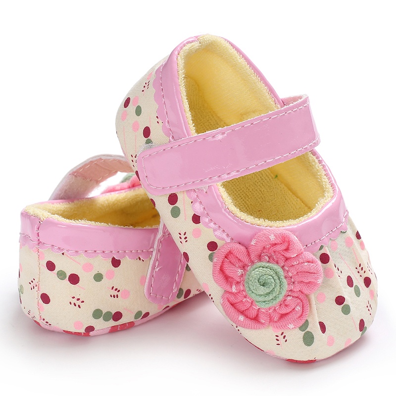 Giày Tập Đi Cotton Mềm Mại Chống Trượt Màu Trơn Đính Hoa Hồng Dành Cho Bé Gái Sơ Sinh