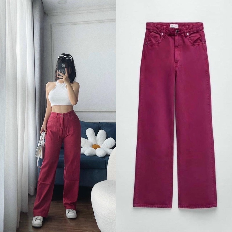 Quần jeans suông hồng (kèm ảnh thật)