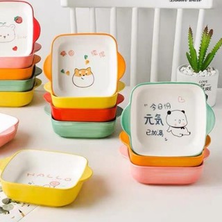 Bát sứ vuông 2 quai cầm, thố sứ chịu nhiệt đựng đồ ăn dặm và decor xinh xắn