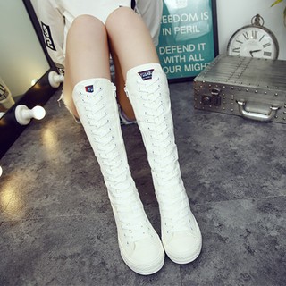 Giày Vải Canvas Cổ Cao Buộc Dây Cá Tính Cho Bạn Gái