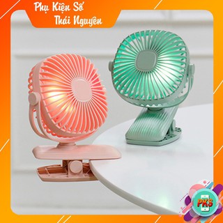 Quạt sạc mini xoay góc 720 độ, đế kẹp đa năng hoặc đặt bàn với 3 cấp độ gió có đèn led