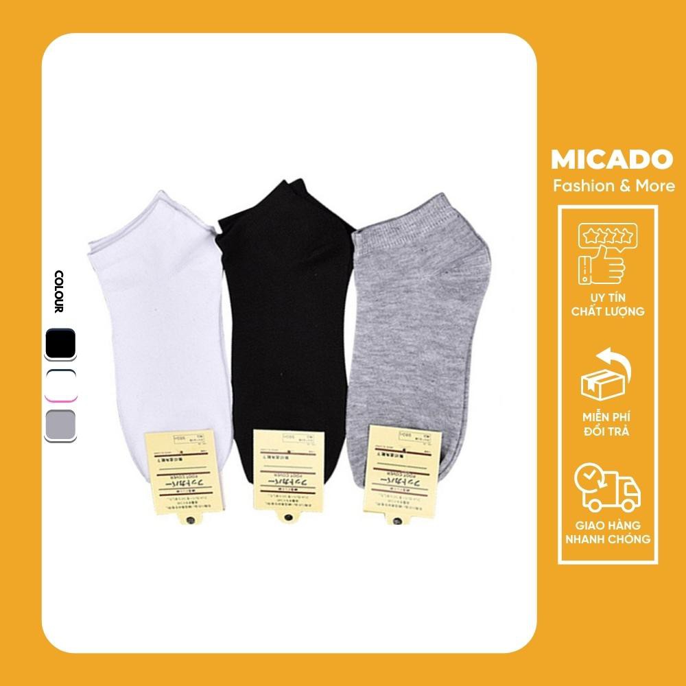 Vớ cổ ngắn cotton trơn nam nữ Chống Hôi chân Bít tất nam cổ ngắn màu đen - xám - trắng MICADO