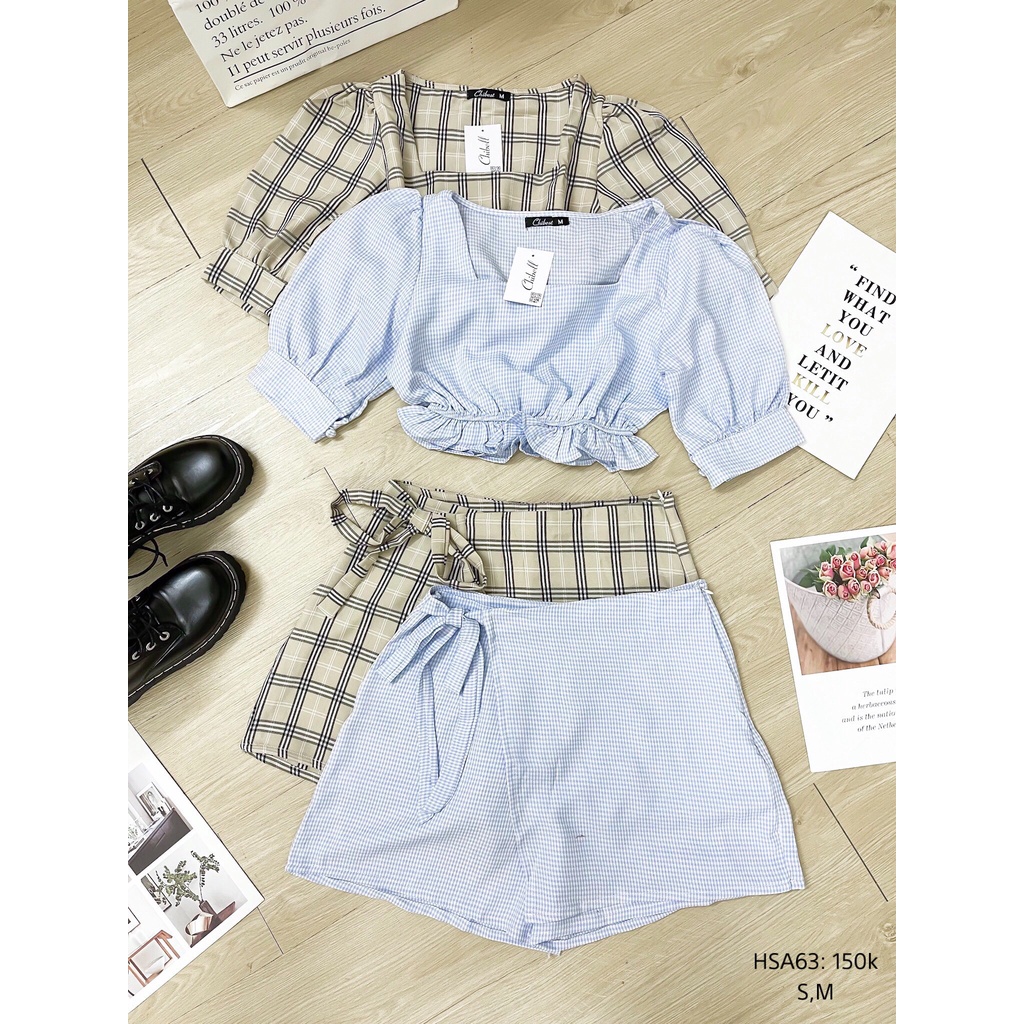 Set áo crop bèo lai quần váy chữ A vải dày dặn 2 lớp phong cách thời trang Hàn Quốc CHIBEST HSA63