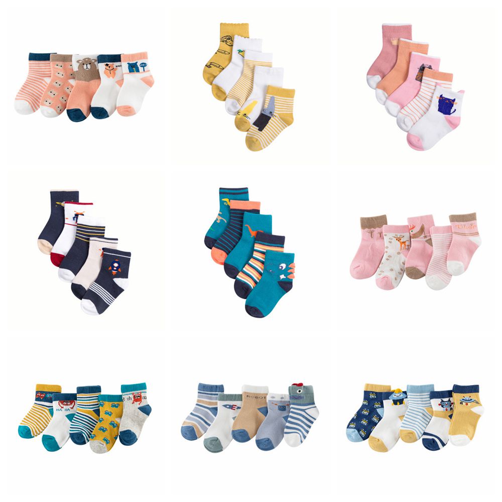 Bộ 5 đôi tất vải cotton thoải mái in họa tiết hoạt hình đáng yêu cho bé trai và bé gái từ 1 - 12 tuổi