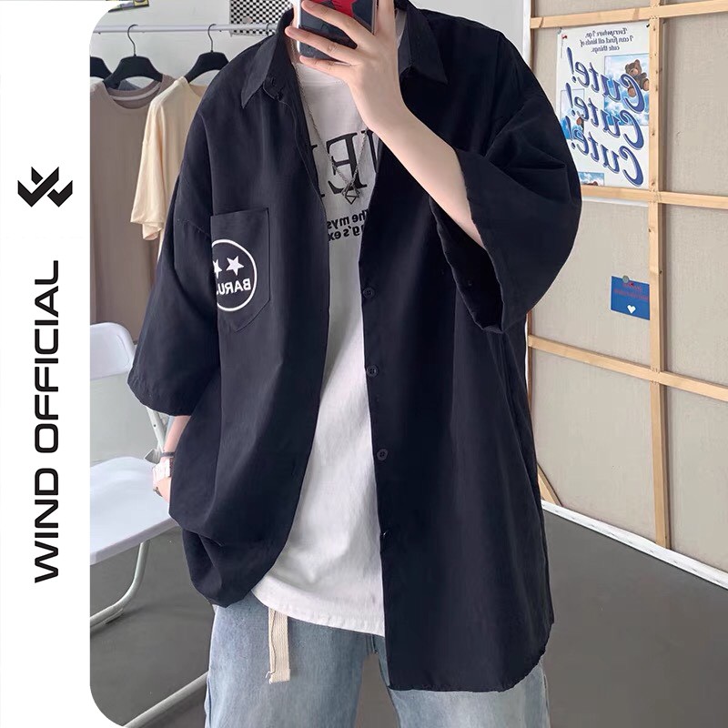 Áo sơ mi tay lỡ WIND unisex form rộng Mặt Sao nam nữ oversized kaki ulzzang | BigBuy360 - bigbuy360.vn