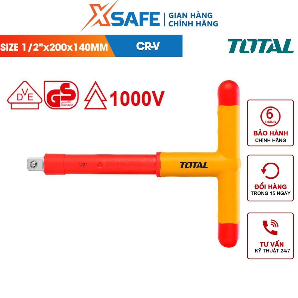 Tay vặn chữ T cách điện TOTAL THITH121 cách điện 1000V, đầu khẩu 1/2inch, chất liệu thép CR-V cứng chắc, dài 200mm