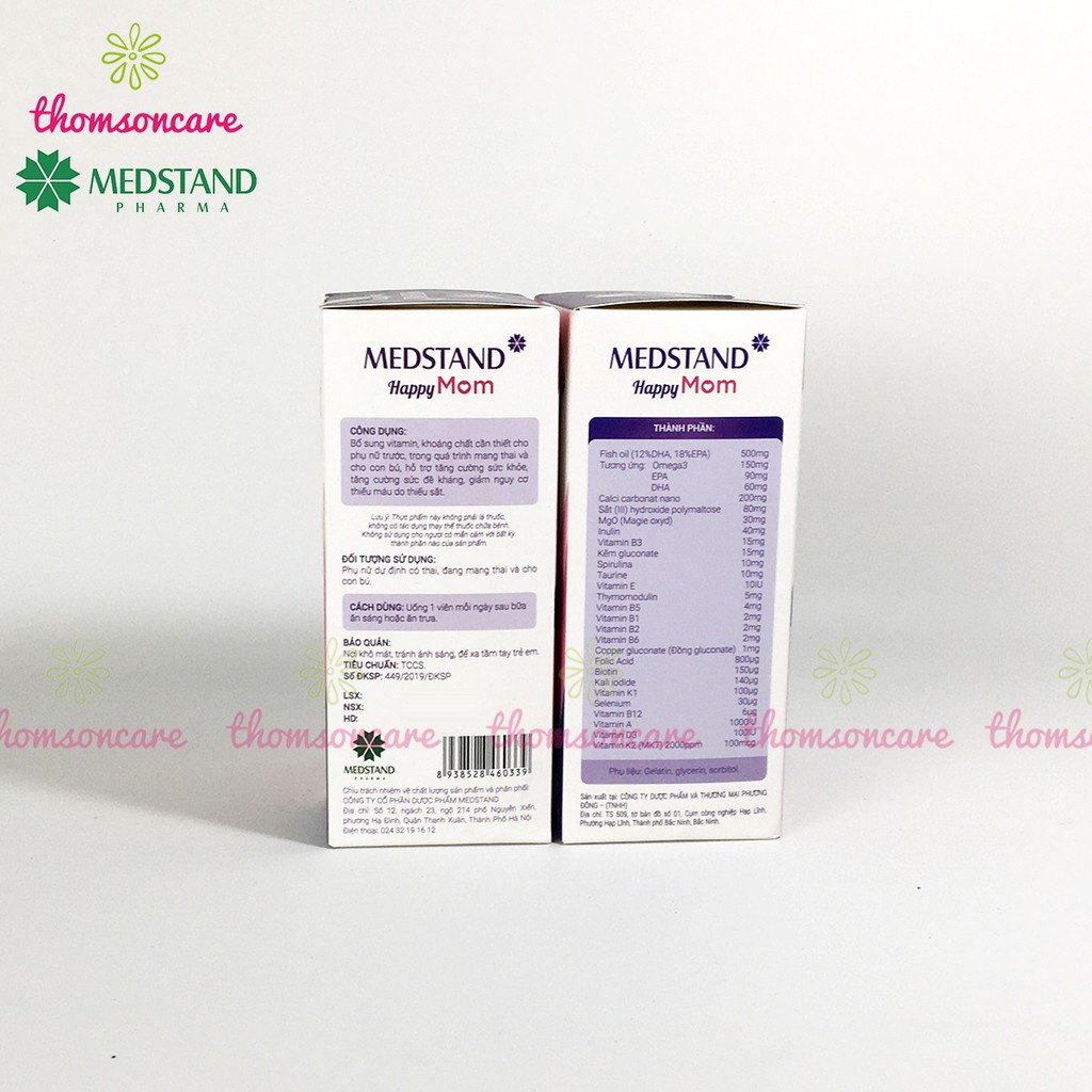 Vitamin bầu Medstand Happy mom, bổ tổng hợp cho mẹ mang thai và sau sinh, cho con bú chứa Omega DHA sắt canxi