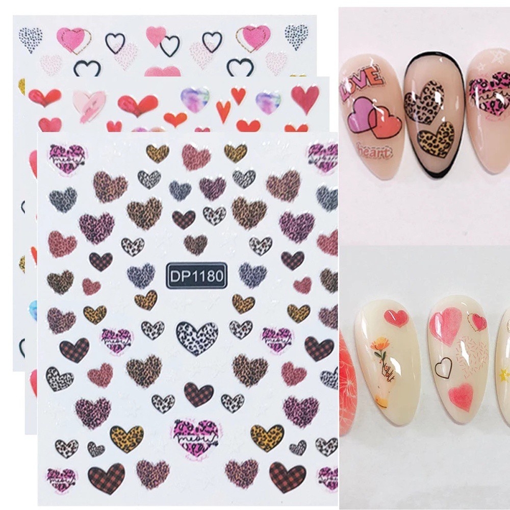[Hàng mới về] Sticker dán móng tay tự dính DIY họa tiết trái tim 3D nhiều kiểu tùy chọn dễ thương dành cho bạn nữ