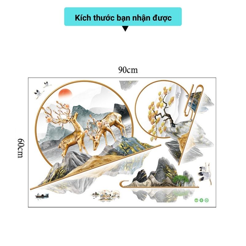 Decal dán tường 3D sơn thủy trang trí phòng khách phòng ngủ DO188