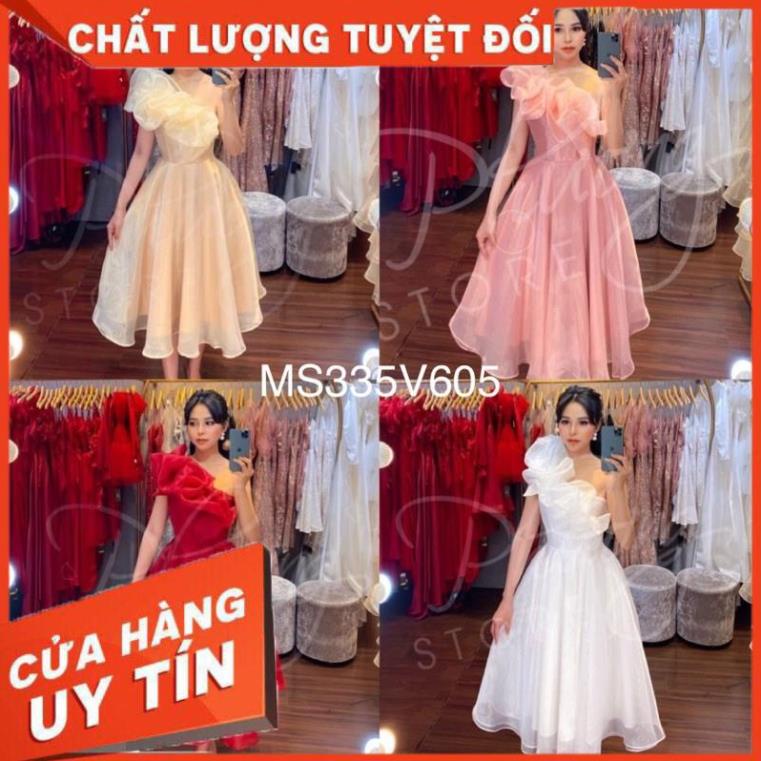 Đầm xoè công chúa lệch vai nhún phồng voan kính siêu xinh - size M/L ( có ảnh/video thật) MS335V