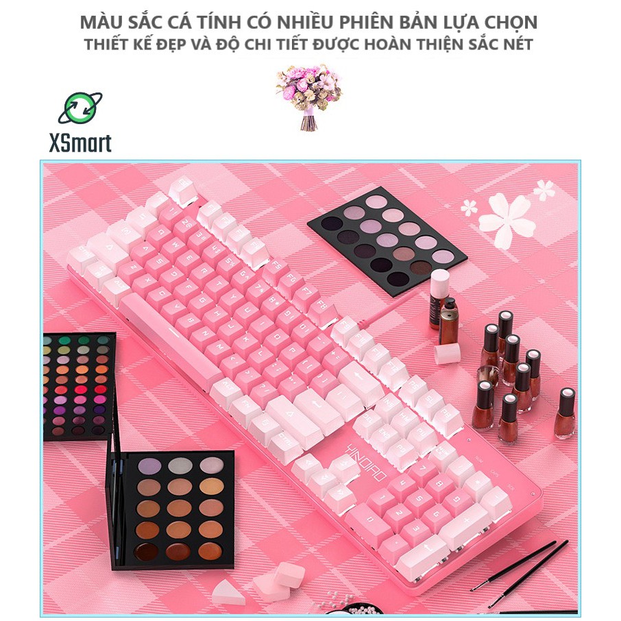 Bộ bàn phím CƠ kèm chuột màu Hồng cực Xinh chơi game làm văn phòng cực đã combo T900 trắng hồng +X500 có LED