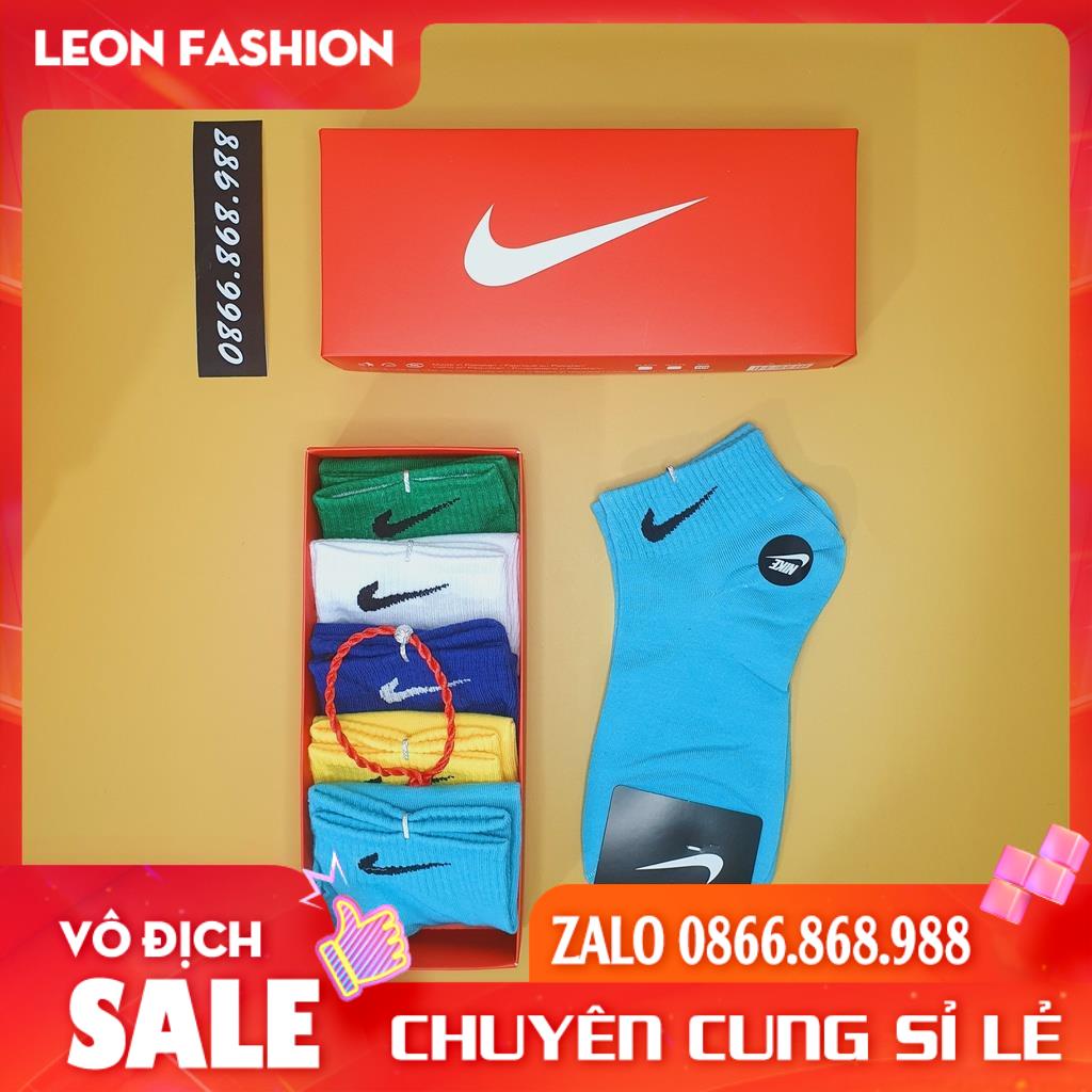 Tất NIKE cổ ngắn Màu nổi bật [Hộp 5 Đôi] Vớ Nam Nữ Thể thao Dệt kim Cao cấp QUÀ TẶNG - Kho sỉ tất