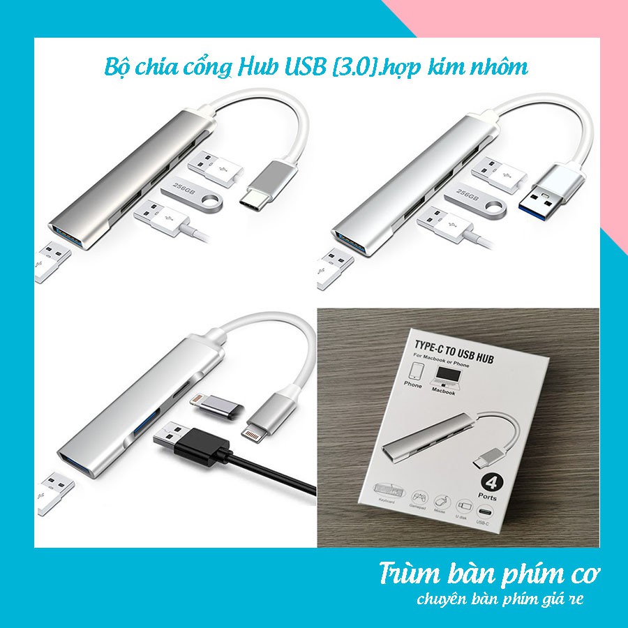 Bộ chia cổng Hub USB [3.0] ,hợp kim nhôm một với bốn bộ chia đế cắm usb truyền tốc độ cao 4 cổng USB