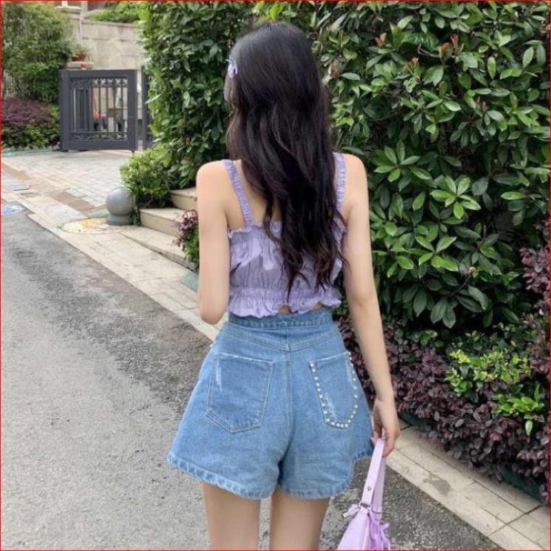 Áo 2 Dây Đũi Croptop 2 Màu Tím Trắng Cực Xinh
