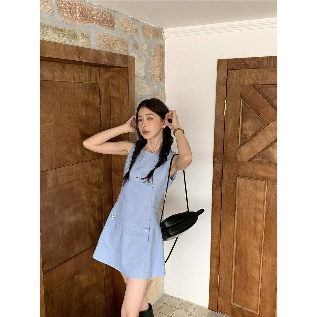 Đầm Chữ A Không Tay Màu Xanh Pháp 66561