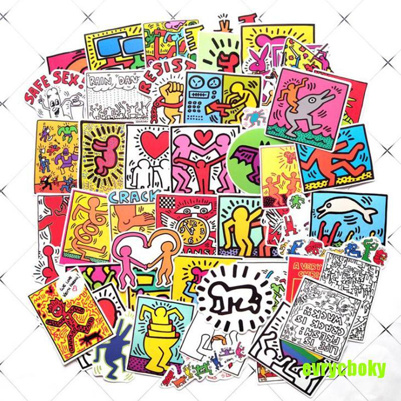 EVRY 50Pcs Keith Haring Stickers Waterproof Laptop Skateboard Luggage Guitar Sticker