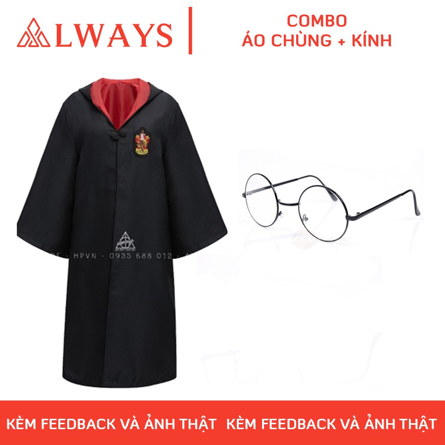 Áo choàng Harry Potter kèm kính Nam/nữ - Trang phục Phù thuỷ hoá trang Harry Potter - Chuẩn hàng ALWAYS Store