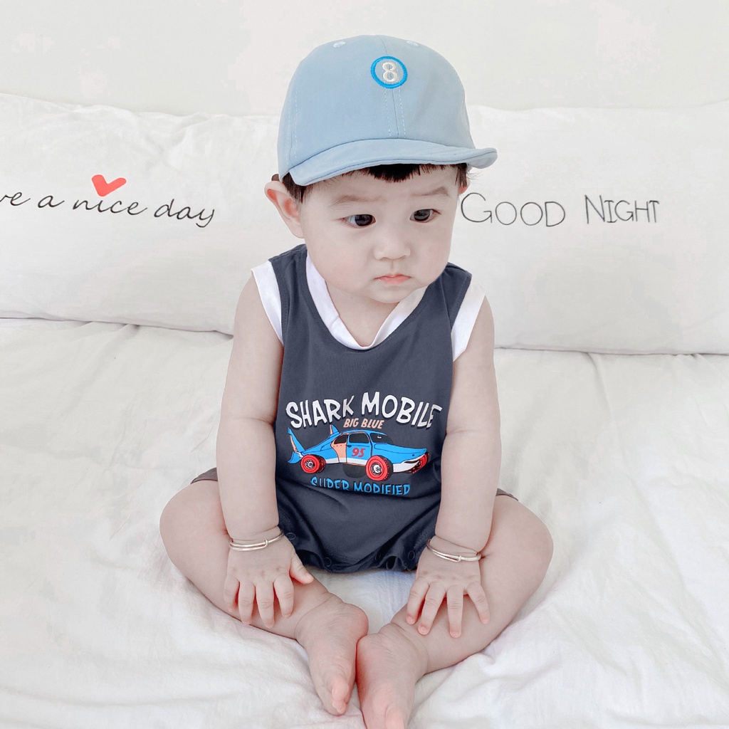 Bộ Áo Liền Quần Không Tay In Hình Đua Xe Dành Cho Bé Trai