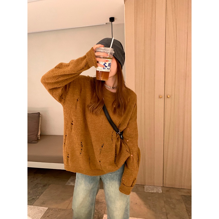 Áo sweater Dệt Kim Tay Dài Cổ Tròn Màu Sắc Đơn Giản Phong Cách Hàn Quốc Cho Nữ