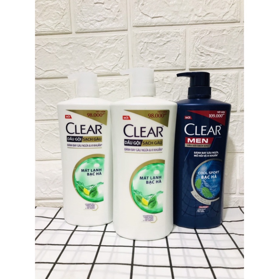 Dầu gội sạch gàu Clear mát lạnh bạc hà chai (880-900g)