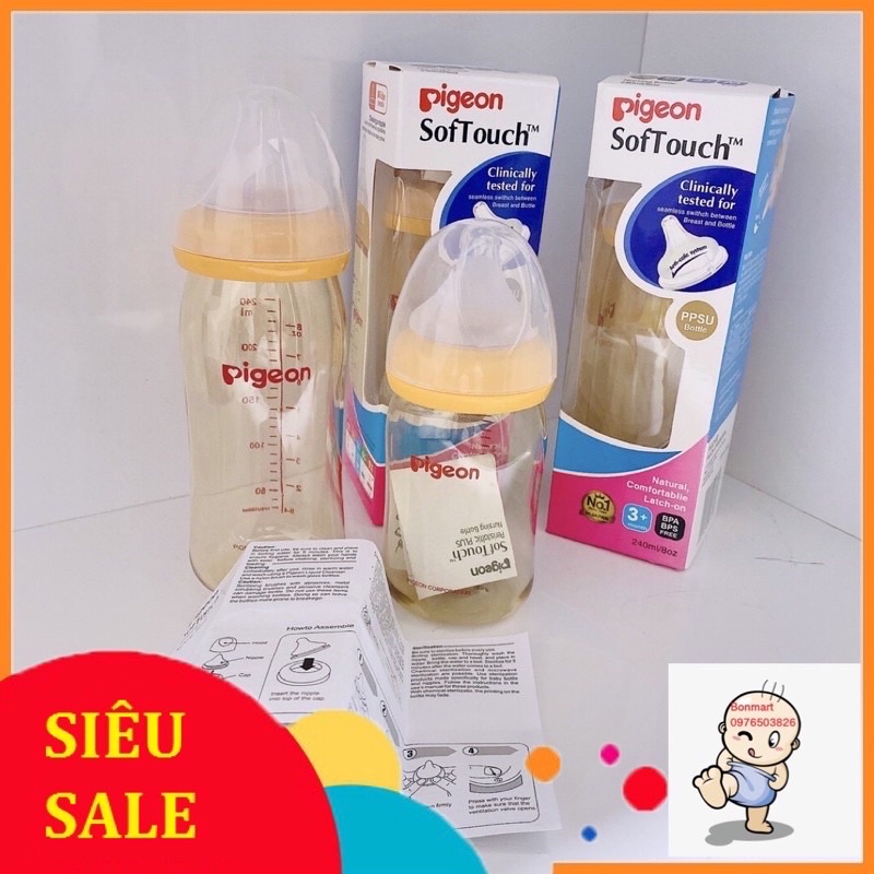 Bình Sữa PIGEON Softouch 160ml/240ml cho Bé Sơ Sinh,Bình sữa Pigeon Nhập khẩu Thái Lan bonmart.vn