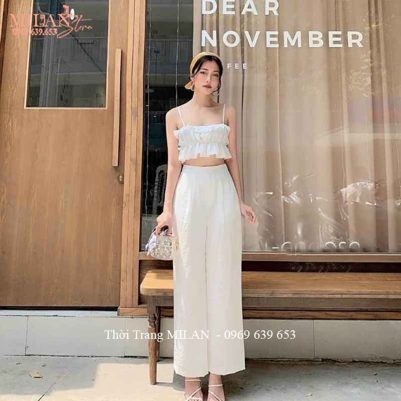 Quần đũi nữ ống rộng dài lưng thun cạp cao khóa thật dáng quần đũi ống suông màu Đen Trắng vải mềm mặc đi biển ở nhà mát