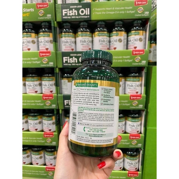 Viên Uống Dầu cá Nature's Bounty Fish Oil 1400mg 980mg Omega3 130 viên - Hàng Mỹ