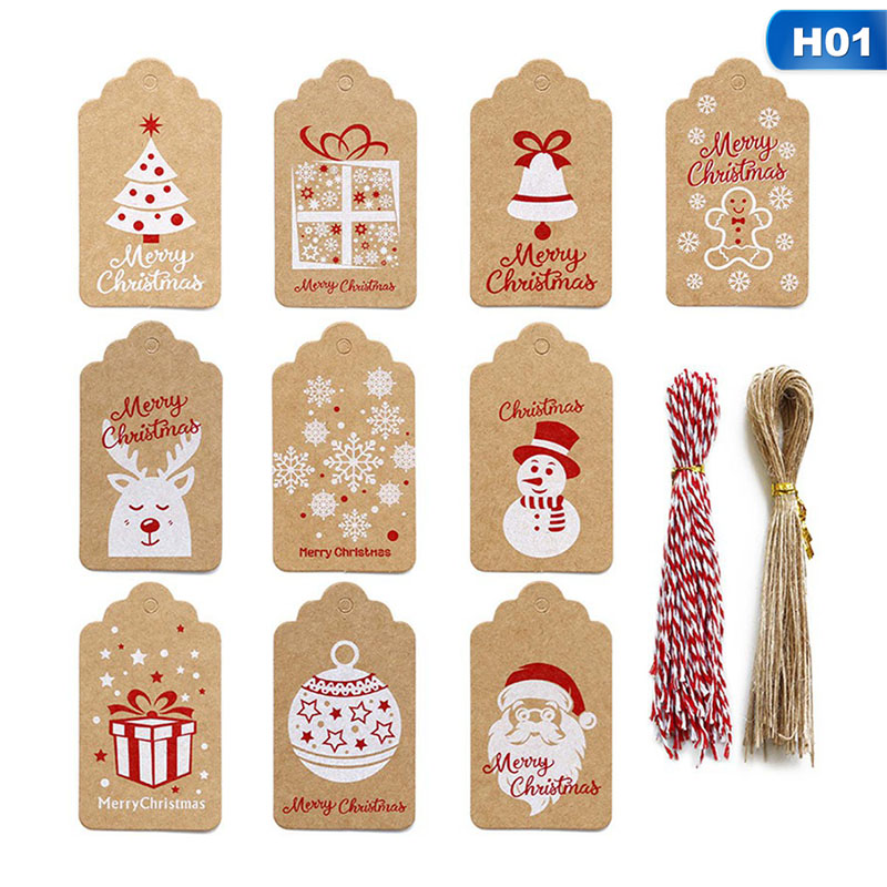 100pcs New Christmas Kraft Paper Tag Retro Snowflake Deer Paper Card Christmas Tree Decoration Label