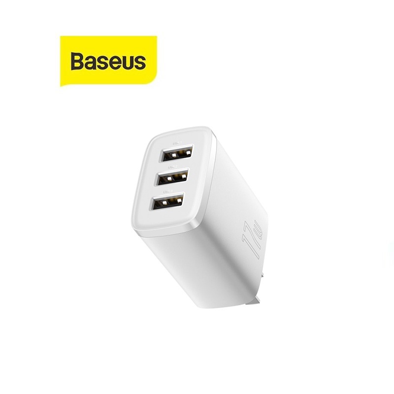 Củ sạc nhanh Baseus Compact Charger 3 cổng USB 17W chân cắm dẹt chất liệu chống cháy cao cấp