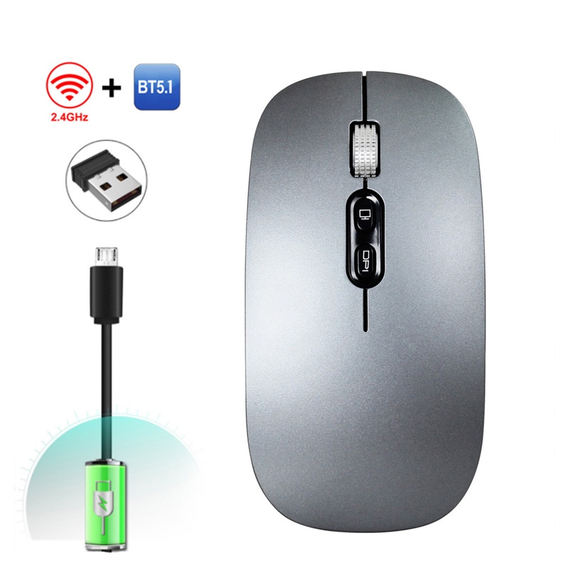 Chuột Không Dây Hai Chế Độ Kèm Đầu Nhận USB Cho Máy Tính
