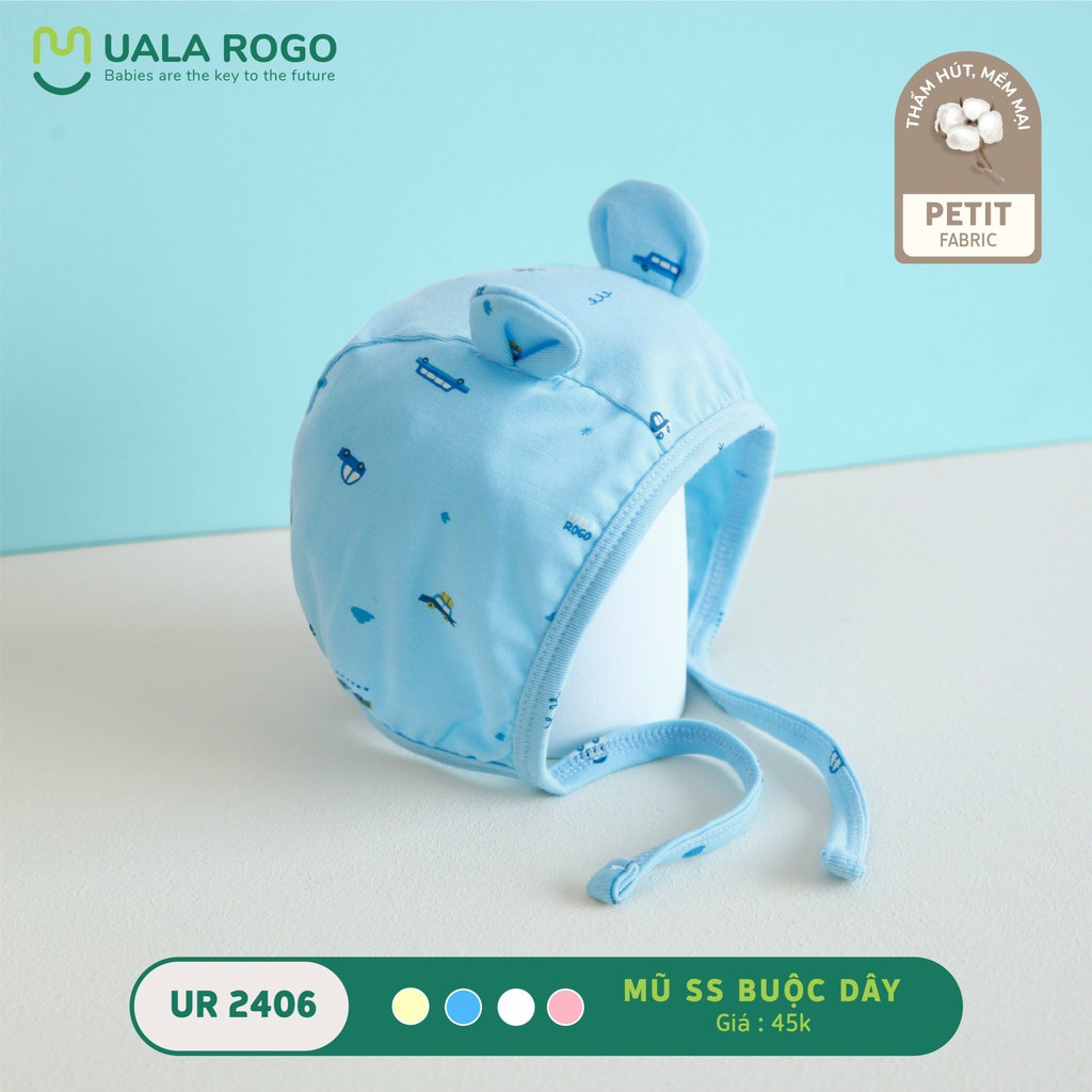 Mũ sơ sinh Uala Rogo tai thỏ thắt dây tùy chỉnh kích thước vải Petit cao cấp mềm mịn cho da trẻ em bé trai bé gái 2406