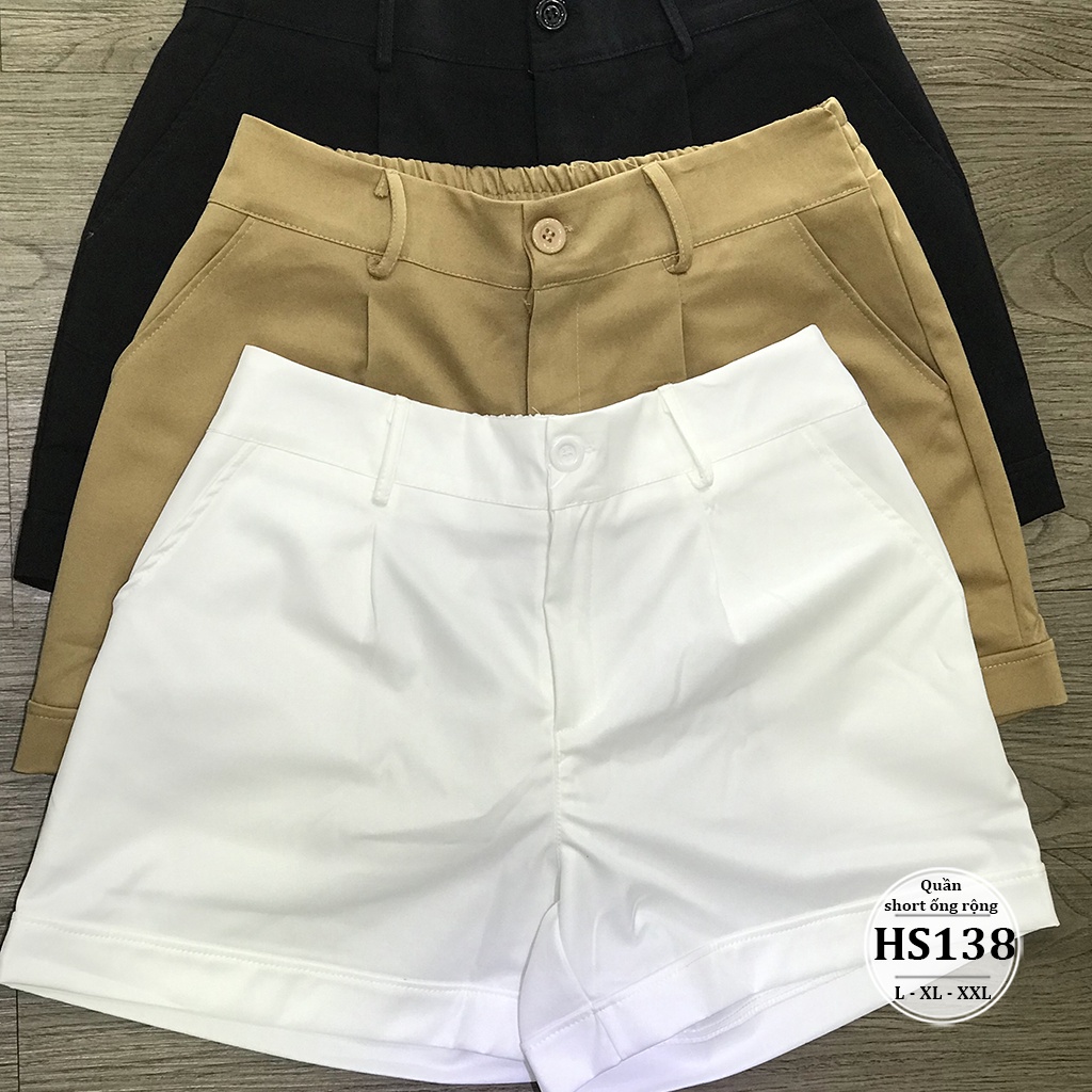 Quần short nữ kaki cạp cao bigsize HS138 - Quần ngắn kaki bigsize nữ - lưng chun, khóa kéo, 2 túi - màu đen, nude, trắng