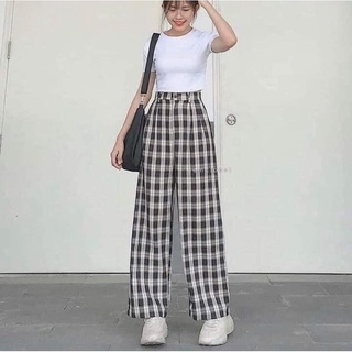 Quần kẻ caro ống rộng dáng dài cạp cao SIÊU HOT Hottrend