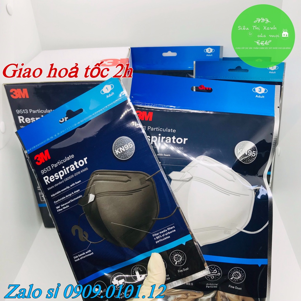 Khẩu trang 3m 9513 chính hãng tiêu chuẩn KN95, nhập khẩu singapore tiệt trùng đóng gói trong bịch kín