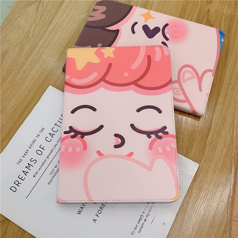 【really stock】The New Apple IPad Air Pro 7.9 9.7 10.5 11 10.2 10.9" Inch Mini 1/2/3/4/5 2017/2018/2019/2020/2021 Cute Baby with big face Cartoon Auto Sleep Case Cover Protector Sleeves Holder