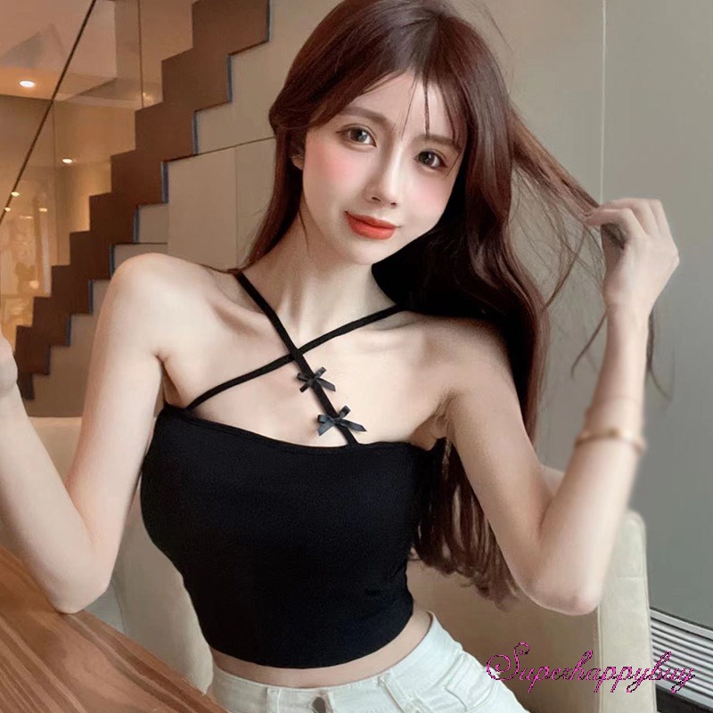 Áo Kiểu Cổ Yếm Phối Nơ Có Miếng Đệm Ngực Cá Tính Cho Nữ